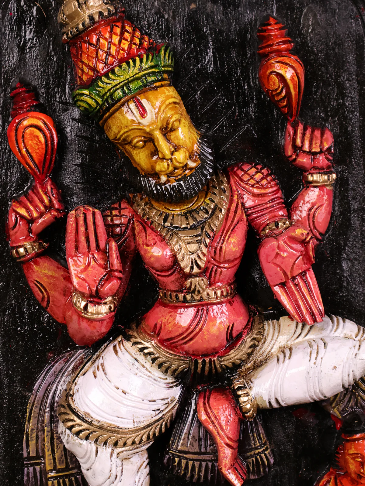 Wooden Hand Carved Painted Narasimma Panel (18x10)-KEF20068 - Image 4