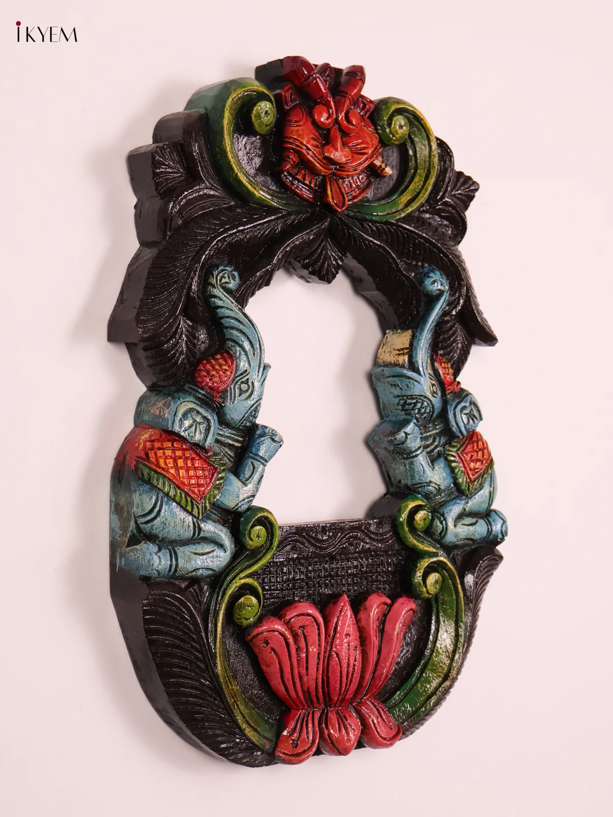 Wooden Hand Carved Painted Elephant Mirror Frame (18x12)-KEF20072 - Image 4