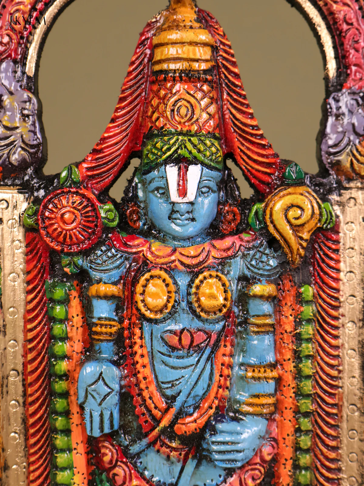 Wooden Hand Carved Painted Balaji Panel (18x10)-KEF20076 - Image 2