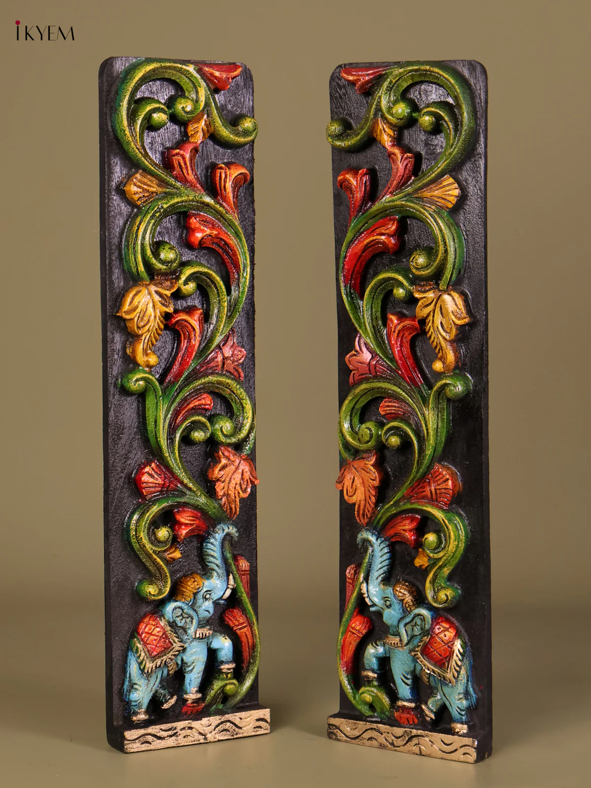 Wooden Hand Carved Painted Elephant Verticles Set (24x6)-KEF20078 - Image 3