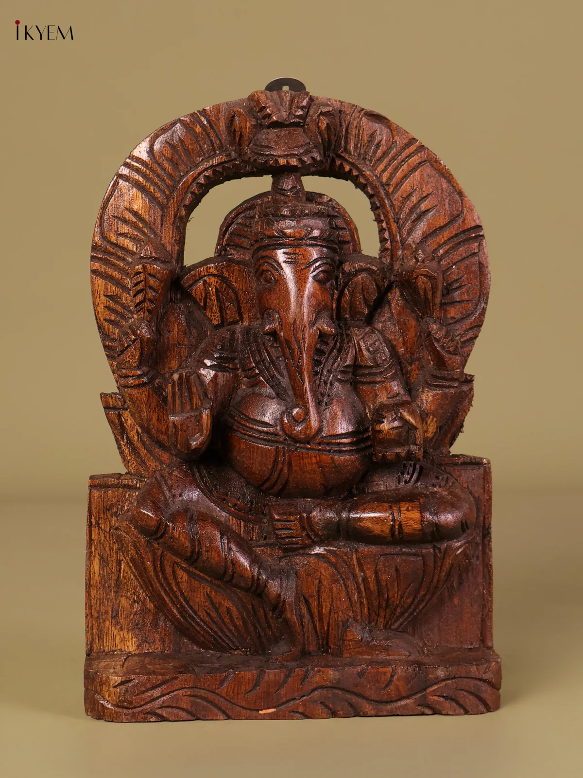 Wooden Hand Carved Ganesha Panel (12x8)-KEF20080