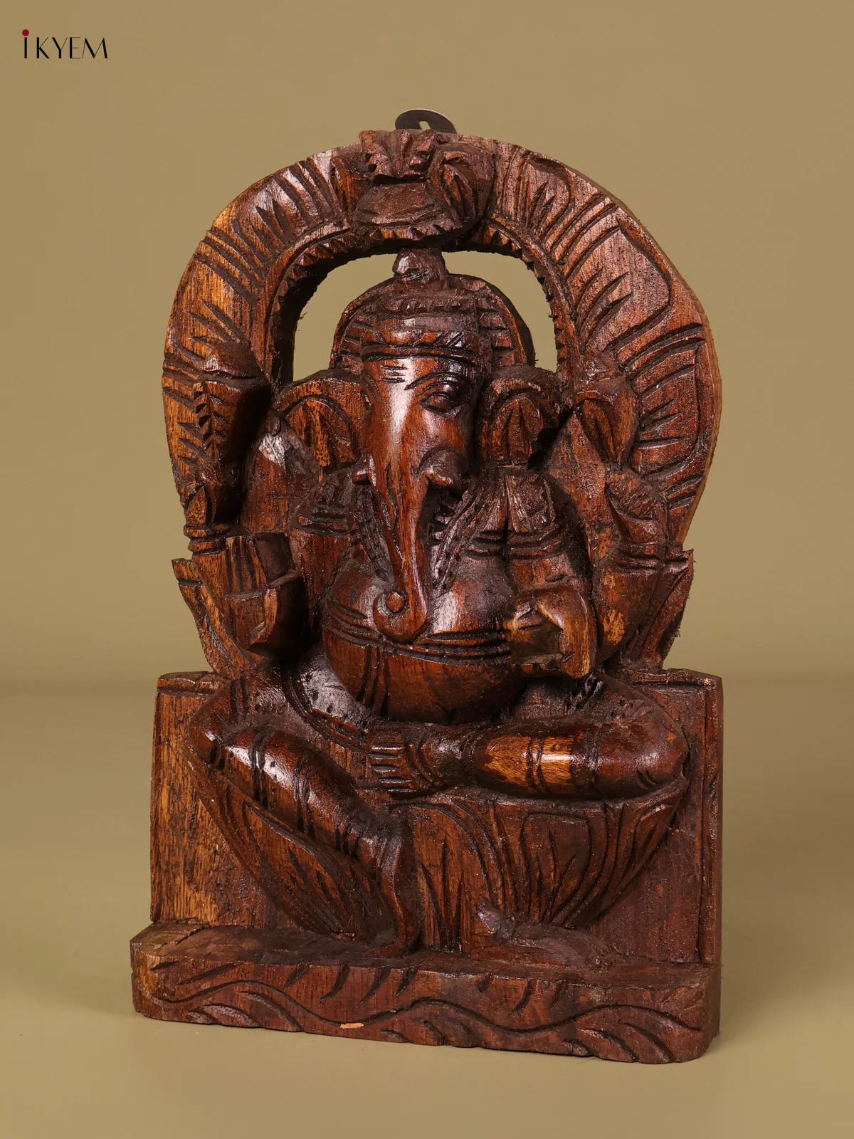 Wooden Hand Carved Ganesha Panel (12x8)-KEF20080 - Image 2