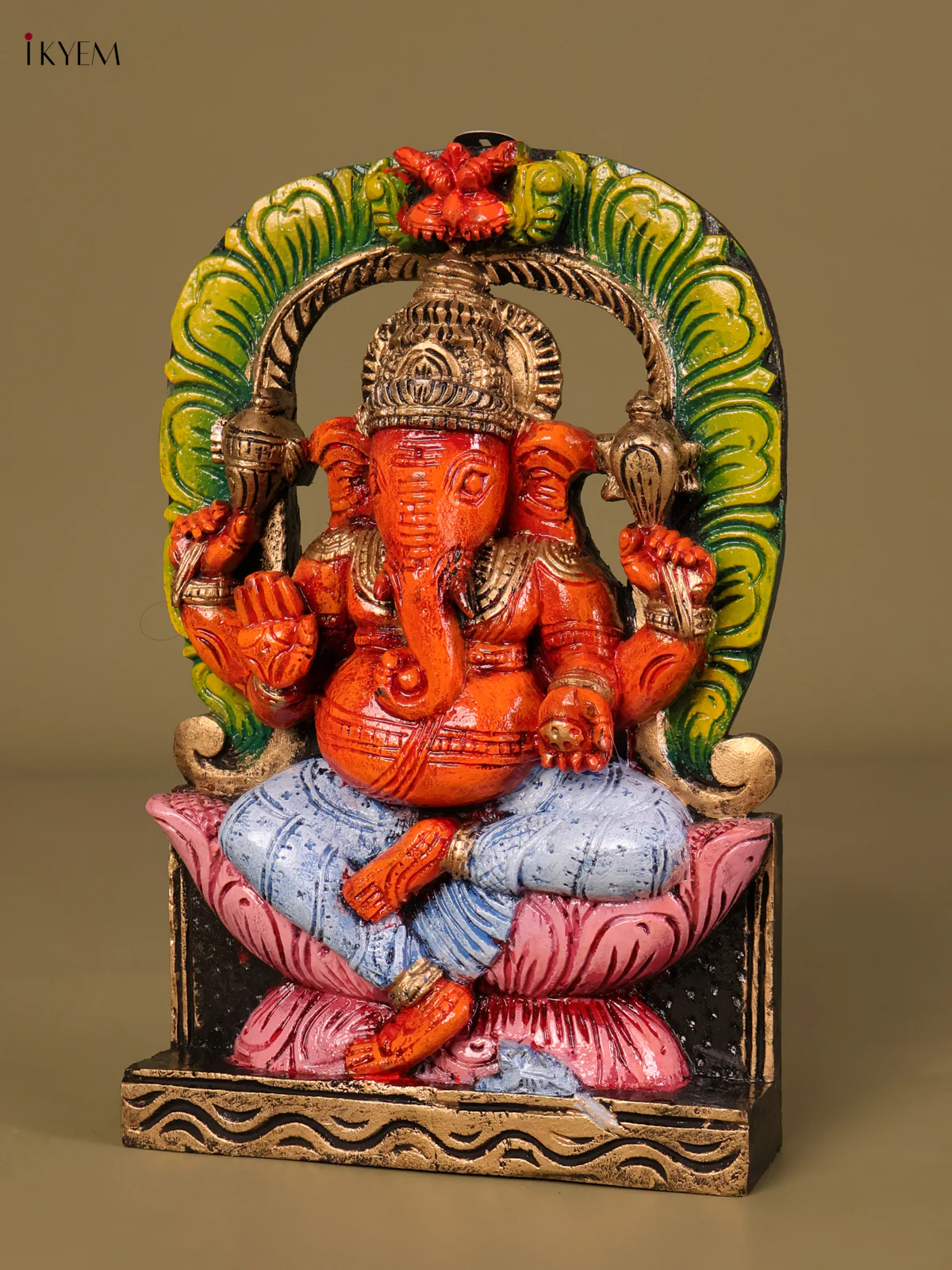 Wooden Hand Carved Painted Ganesha Panel (12x8)-KEF20082 - Image 2