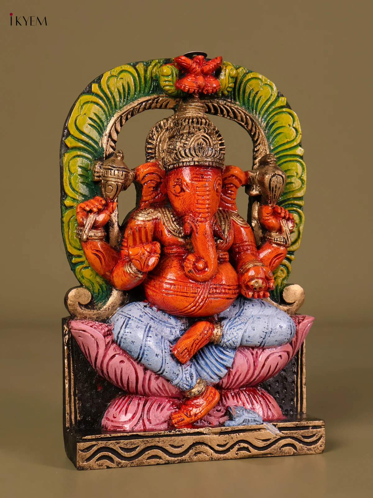 Wooden Hand Carved Painted Ganesha Panel (12x8)-KEF20082 - Image 3