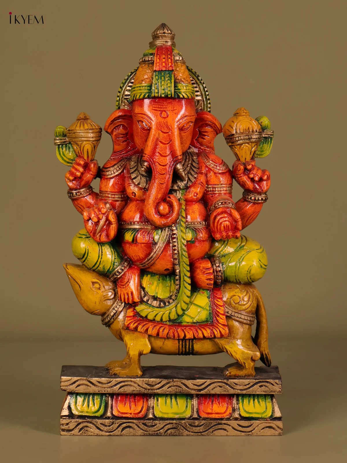 Wooden Hand Carved Painted Ganesha Statue (18 inch)-KEF20083