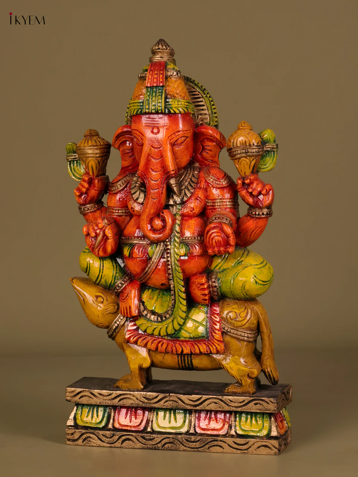 Wooden Hand Carved Painted Ganesha Statue (18 inch)-KEF20083 - Image 3