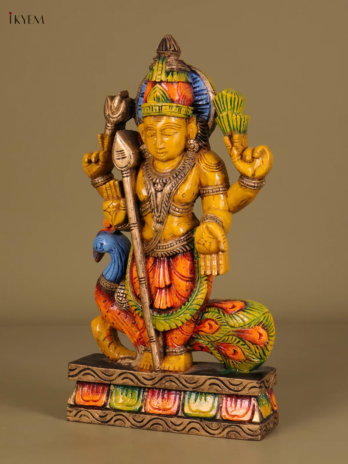 Wooden Hand Carved Painted Murugan Statue (18 inch)-KEF20084 - Image 4