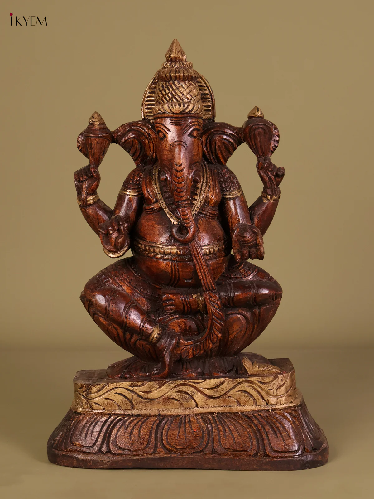 Wooden Hand Carved Ganesha Statue (18 inch)-KEF20085