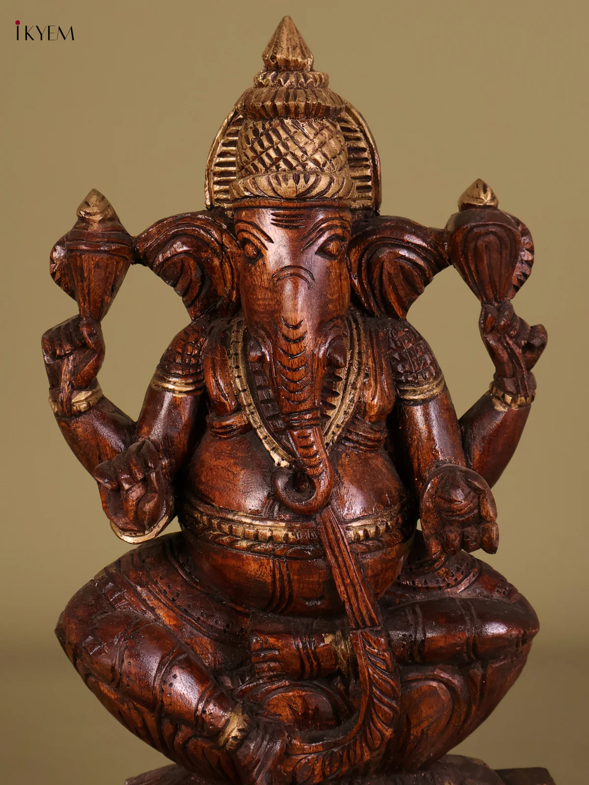 Wooden Hand Carved Ganesha Statue (18 inch)-KEF20085 - Image 2