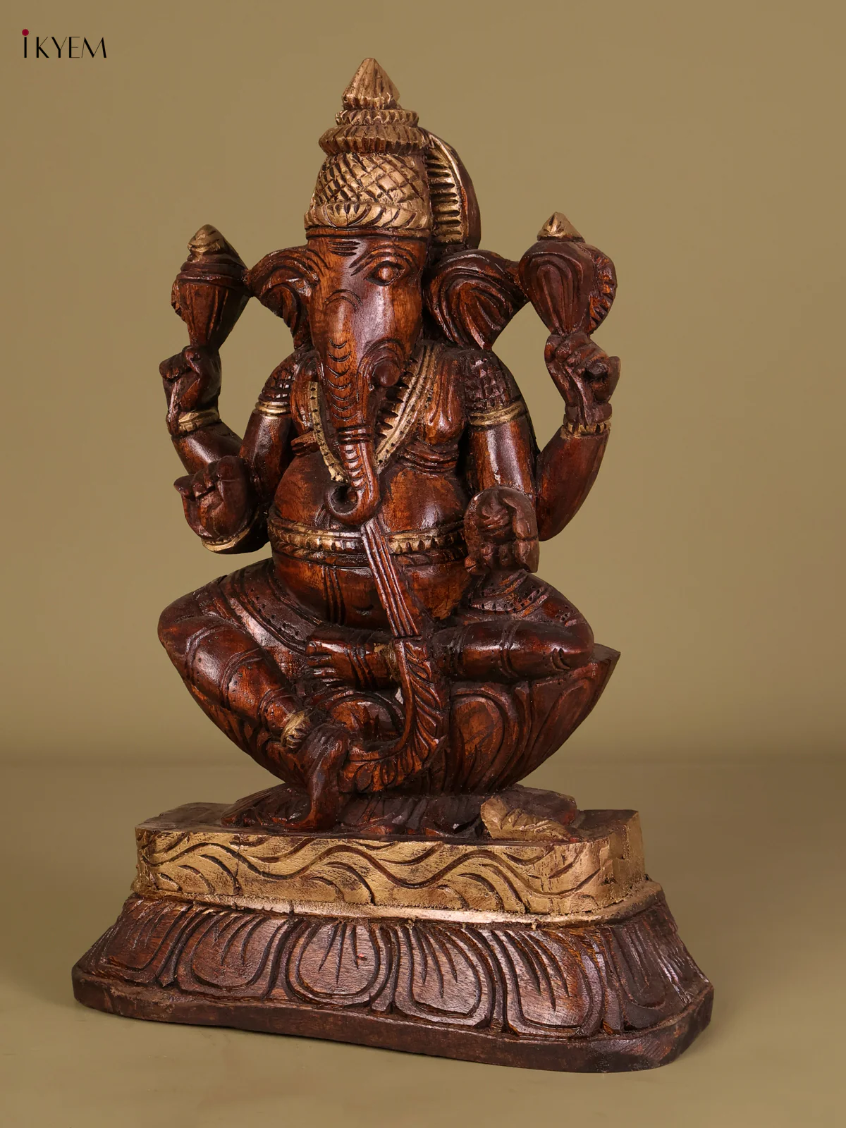 Wooden Hand Carved Ganesha Statue (18 inch)-KEF20085 - Image 3