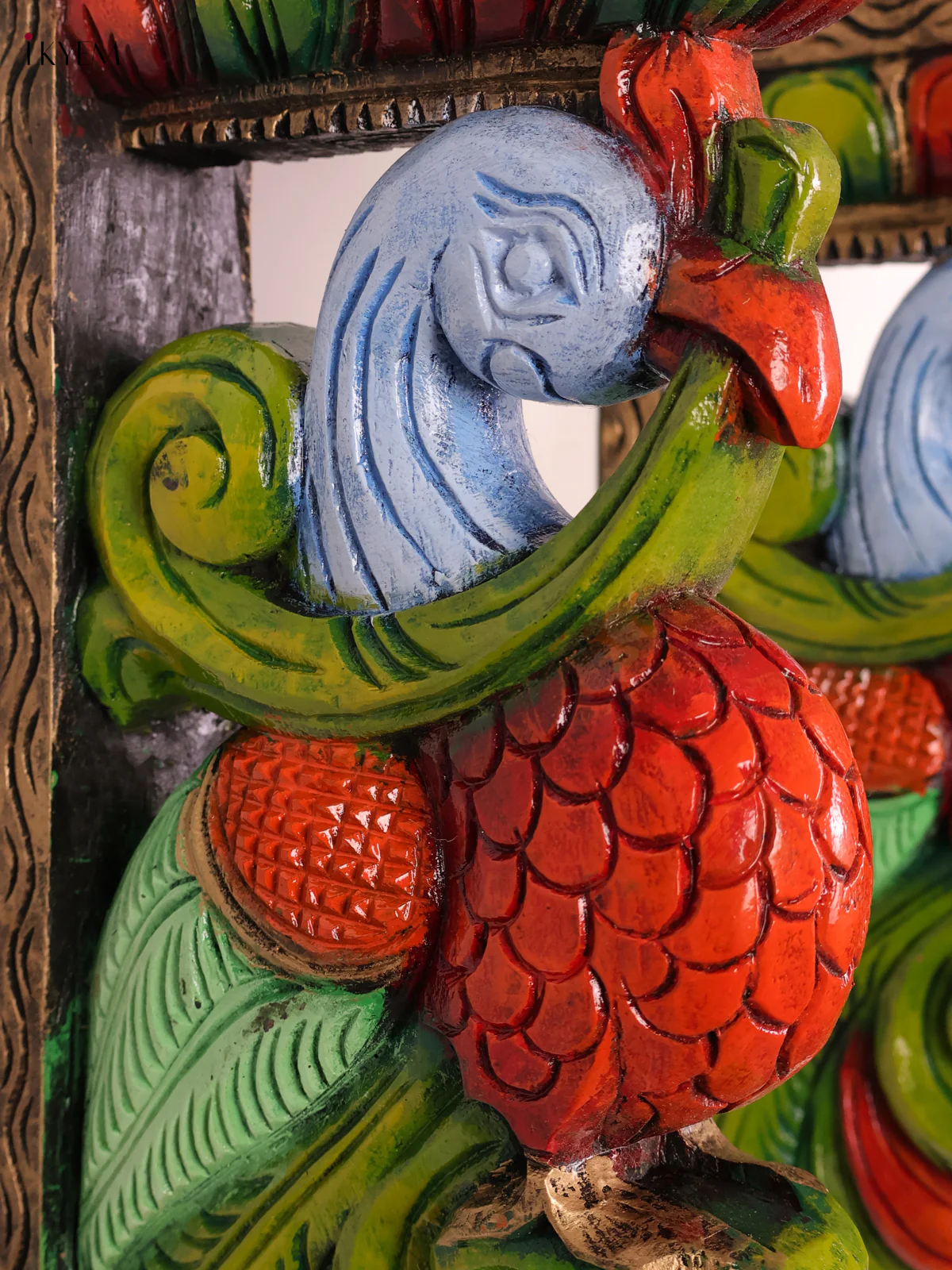 Wooden Hand Carved Painted Parrot Wall Braket Set 18x8-KEF20087 - Image 2