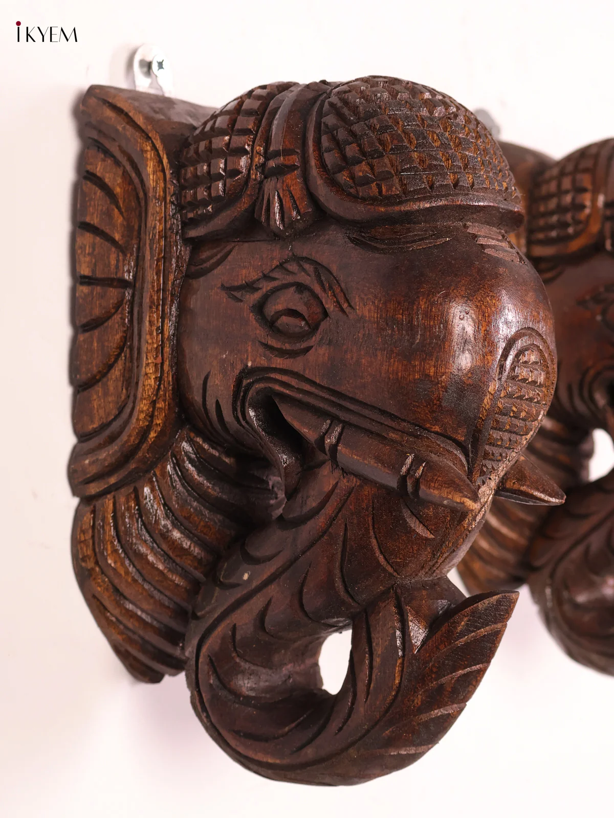 Wooden Hand Carved Elephant Wall Braket 9x5-KEF20093 - Image 2
