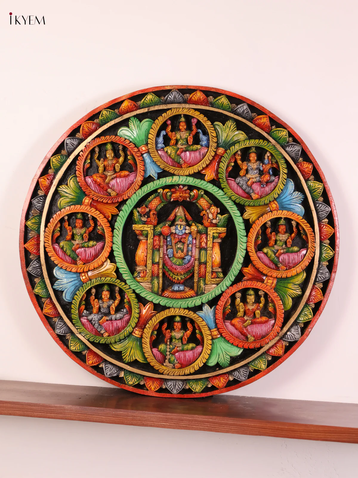 Wooden Hand Carved Painted - Balaji & Astalakshmi panel - (36×36)-KEF20099