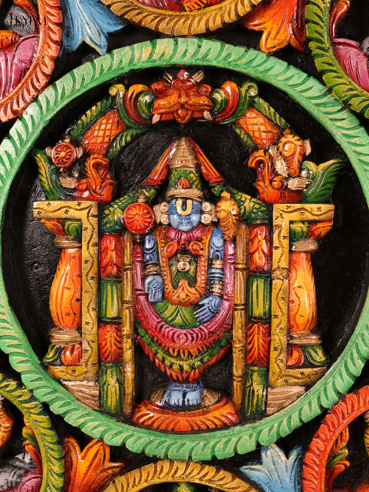 Wooden Hand Carved Painted - Balaji & Astalakshmi panel - (36×36)-KEF20099 - Image 3