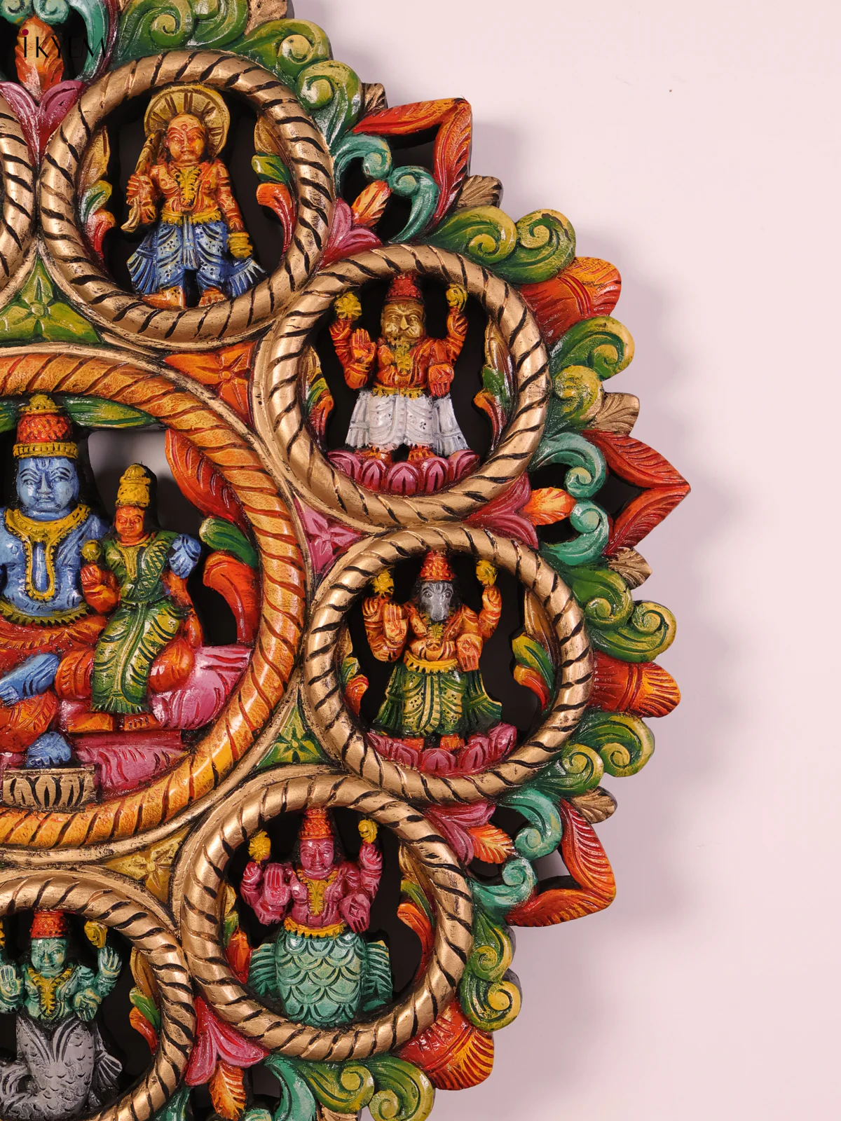 Wooden Hand Carved Painted - Dasavatharam Circle panel - (32×32)-KEF20100 - Image 3