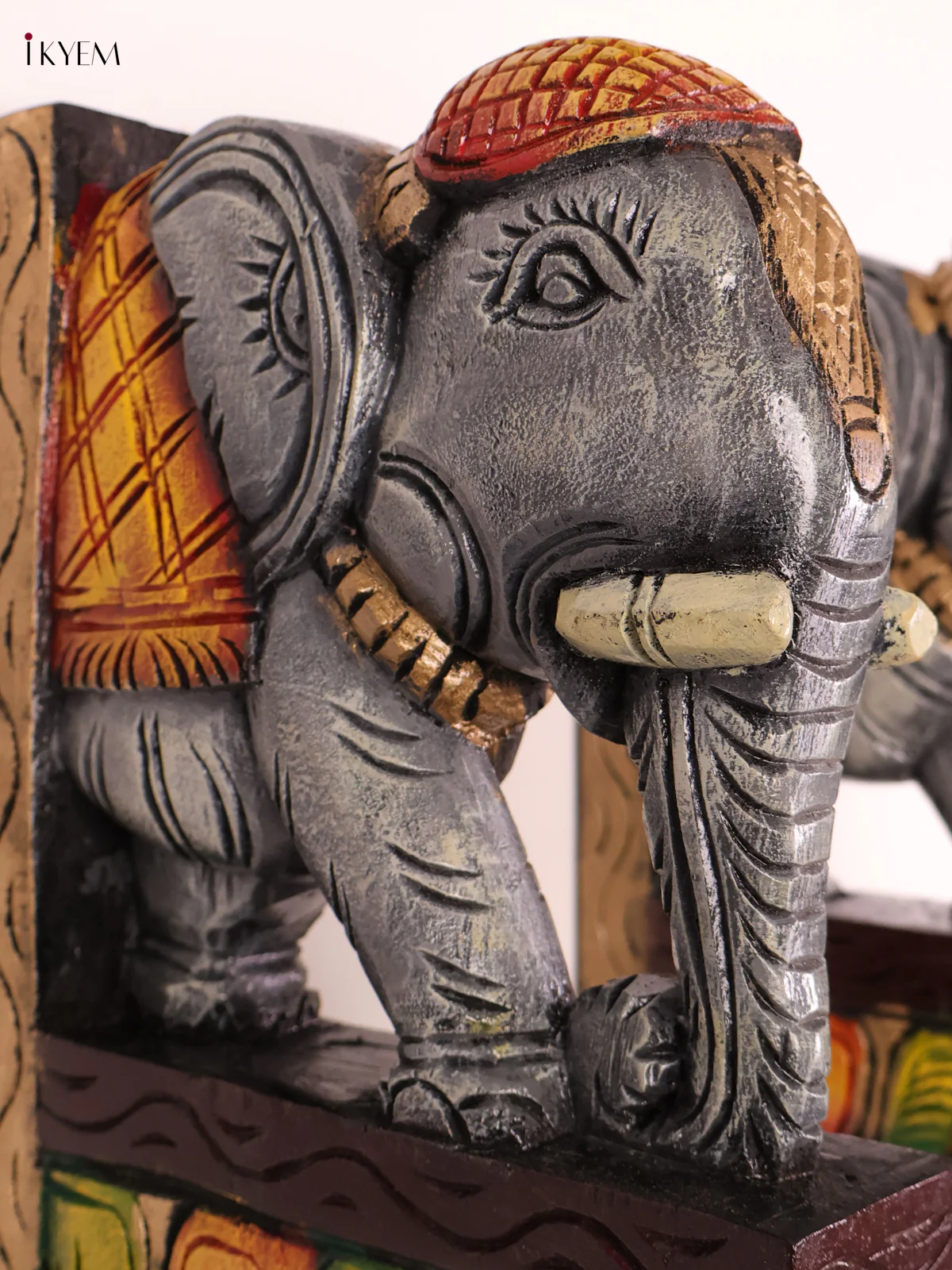 Wooden Hand Carved Painted -Elephant Wall Bracket Set 14X9-KEF20102 - Image 2