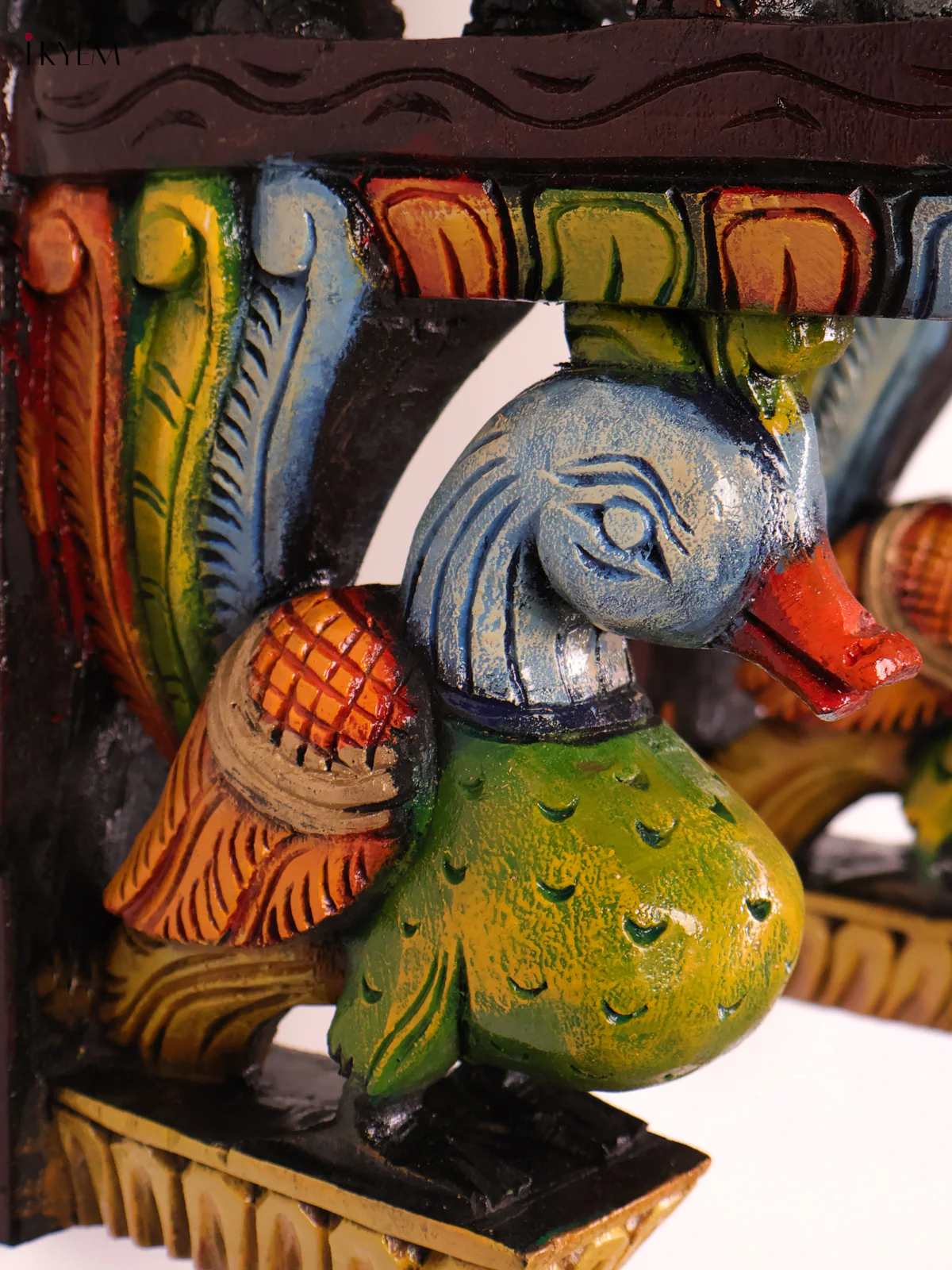 Wooden Hand Carved Painted -Elephant Wall Bracket Set 18X9-KEF20103 - Image 2