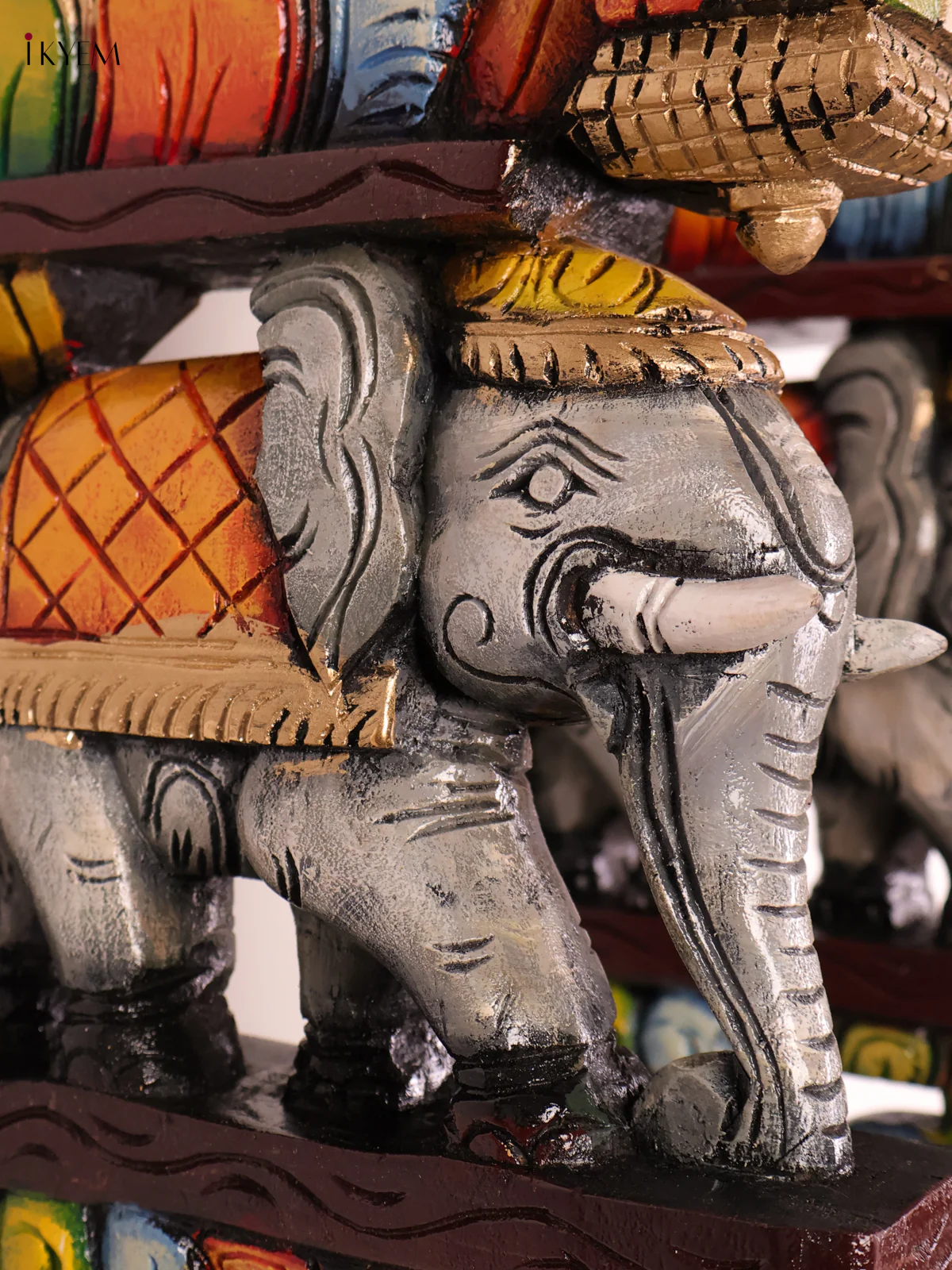 Wooden Hand Carved Painted -Elephant Wall Bracket Set 18X9-KEF20103 - Image 3