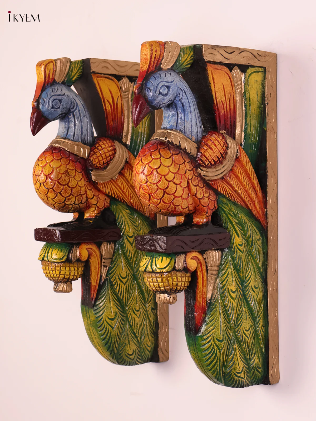 Wooden Hand Carved Painted -Parrot Wall Bracket Set 18x8-KEF20106