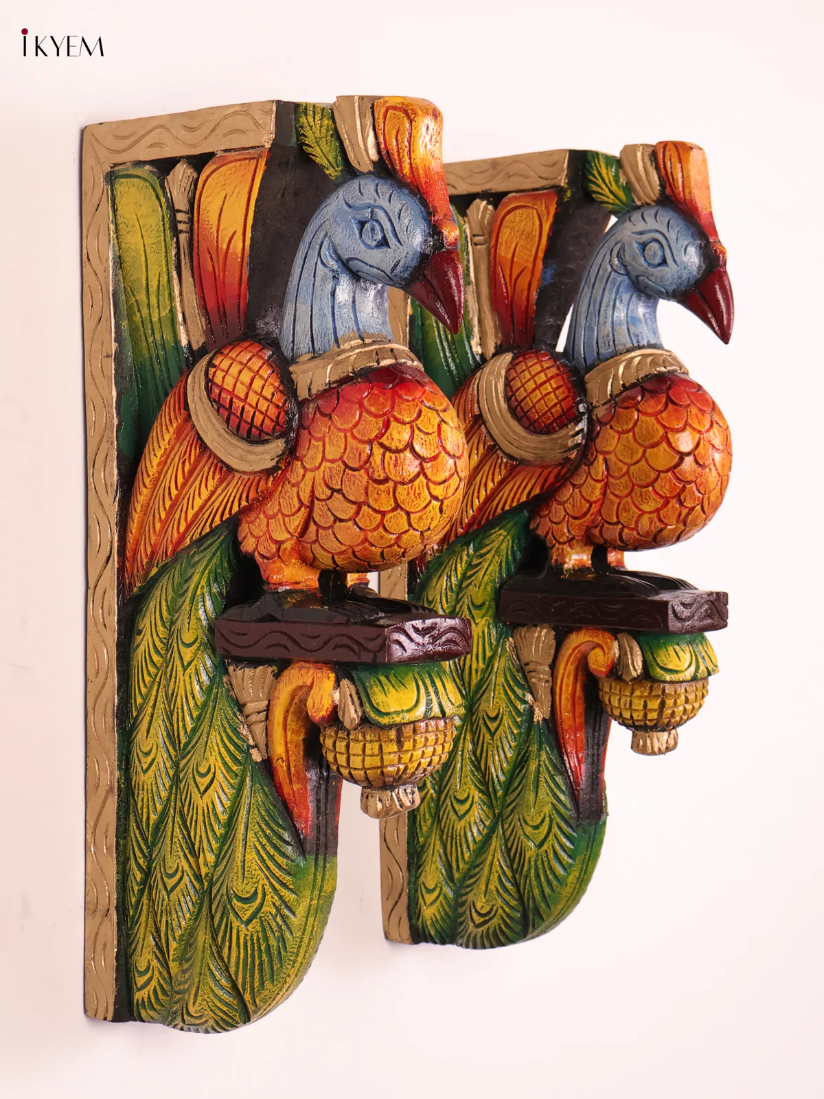 Wooden Hand Carved Painted -Parrot Wall Bracket Set 18x8-KEF20106 - Image 2
