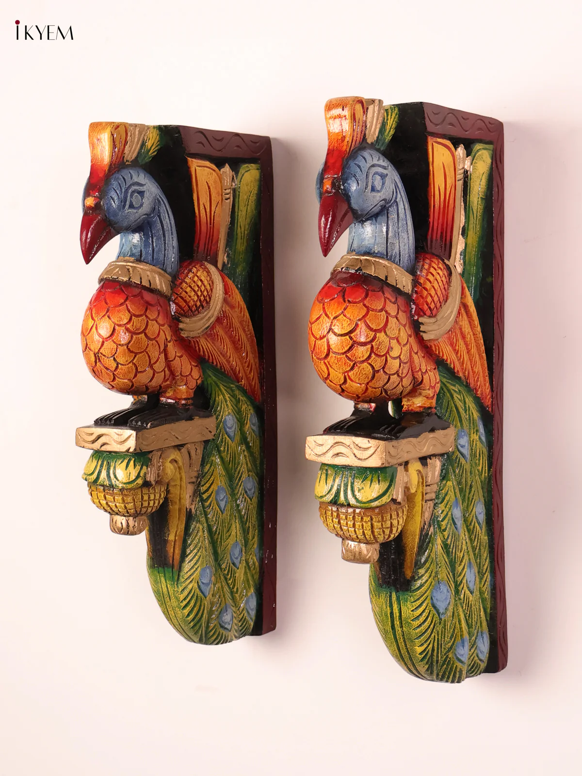 Wooden Hand Carved Painted -Parrot Wall Bracket Set 18x8-KEF20108