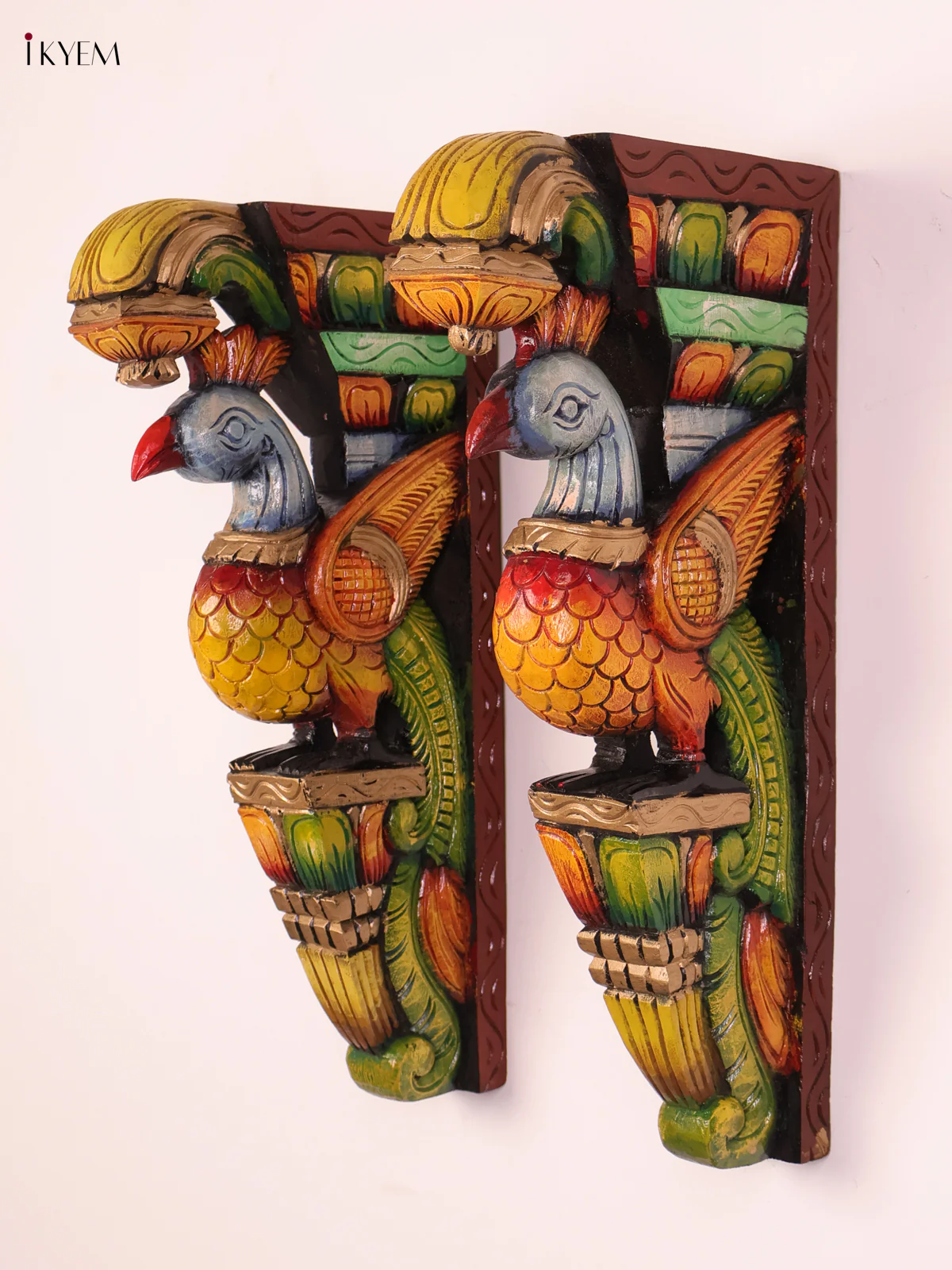 Wooden Hand Carved Painted -Parrot Wall Bracket Set 18x8-KEF20110