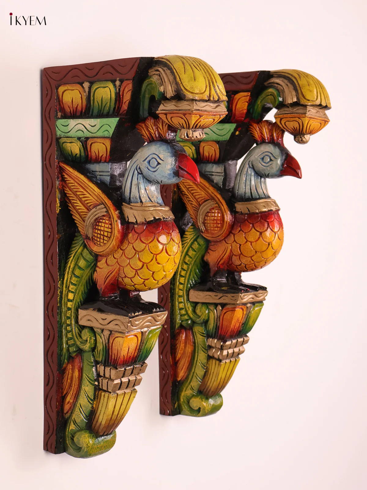 Wooden Hand Carved Painted -Parrot Wall Bracket Set 18x8-KEF20110 - Image 3