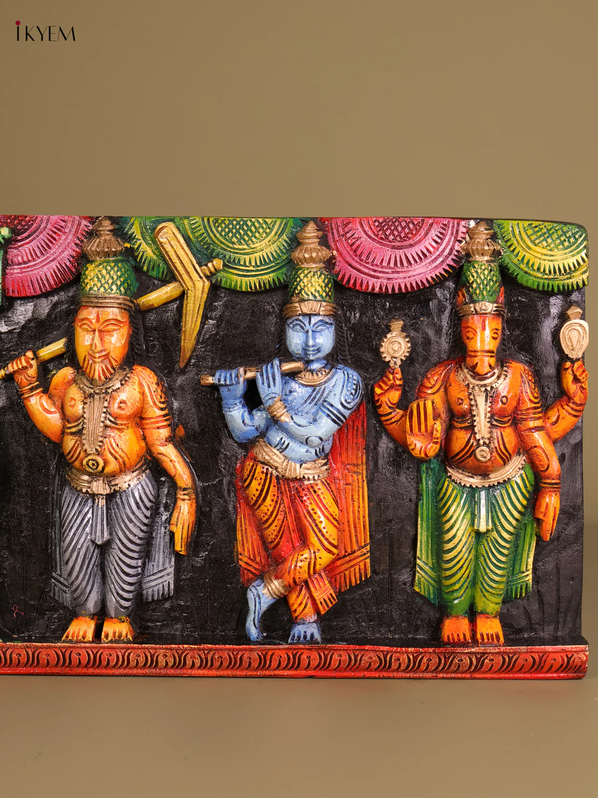 Wooden Hand Carved Painted-Dasavatharam Panel 12x48-KEF20115 - Image 2