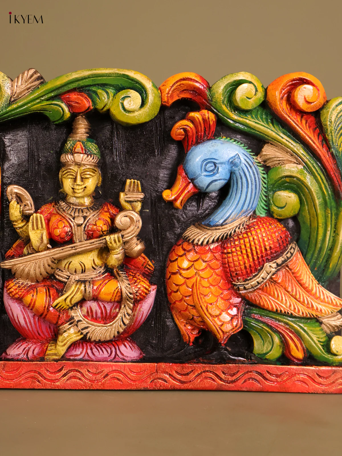 Wooden Hand Carved Painted-Gajalakshmi Panel 12x48-KEF20116 - Image 2