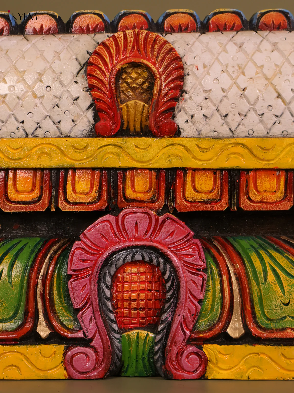 Wooden Hand Carved Painted-Gopuram Panel 10x18-KEF20118 - Image 2