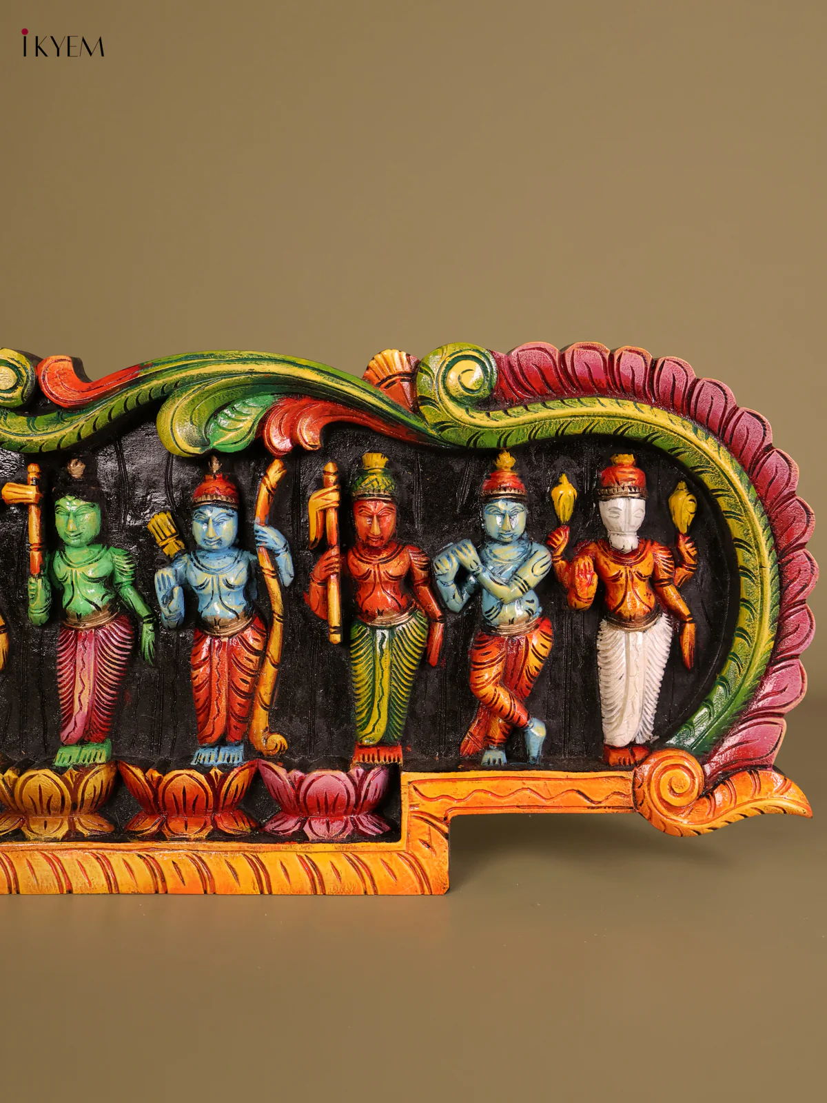Wooden Hand Carved Painted-Dasavatharam Panel 12x36-KEF20119 - Image 2
