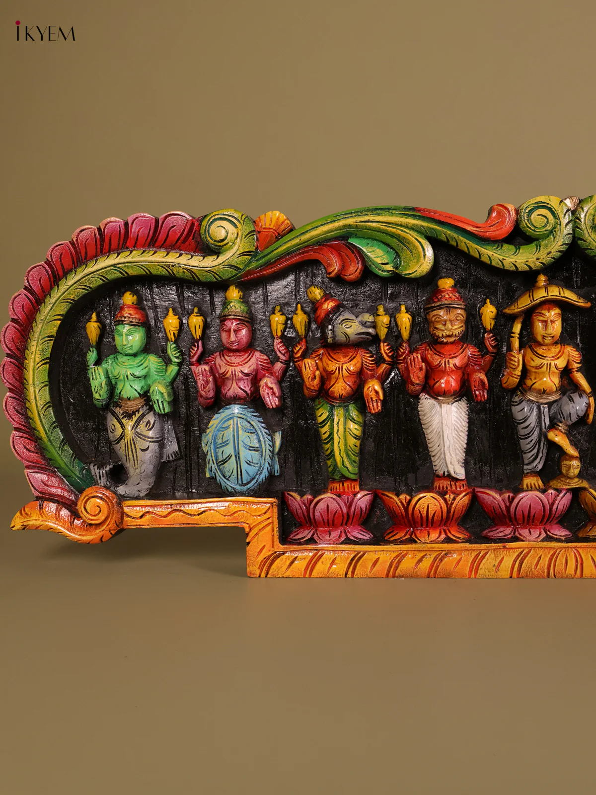 Wooden Hand Carved Painted-Dasavatharam Panel 12x36-KEF20119 - Image 3