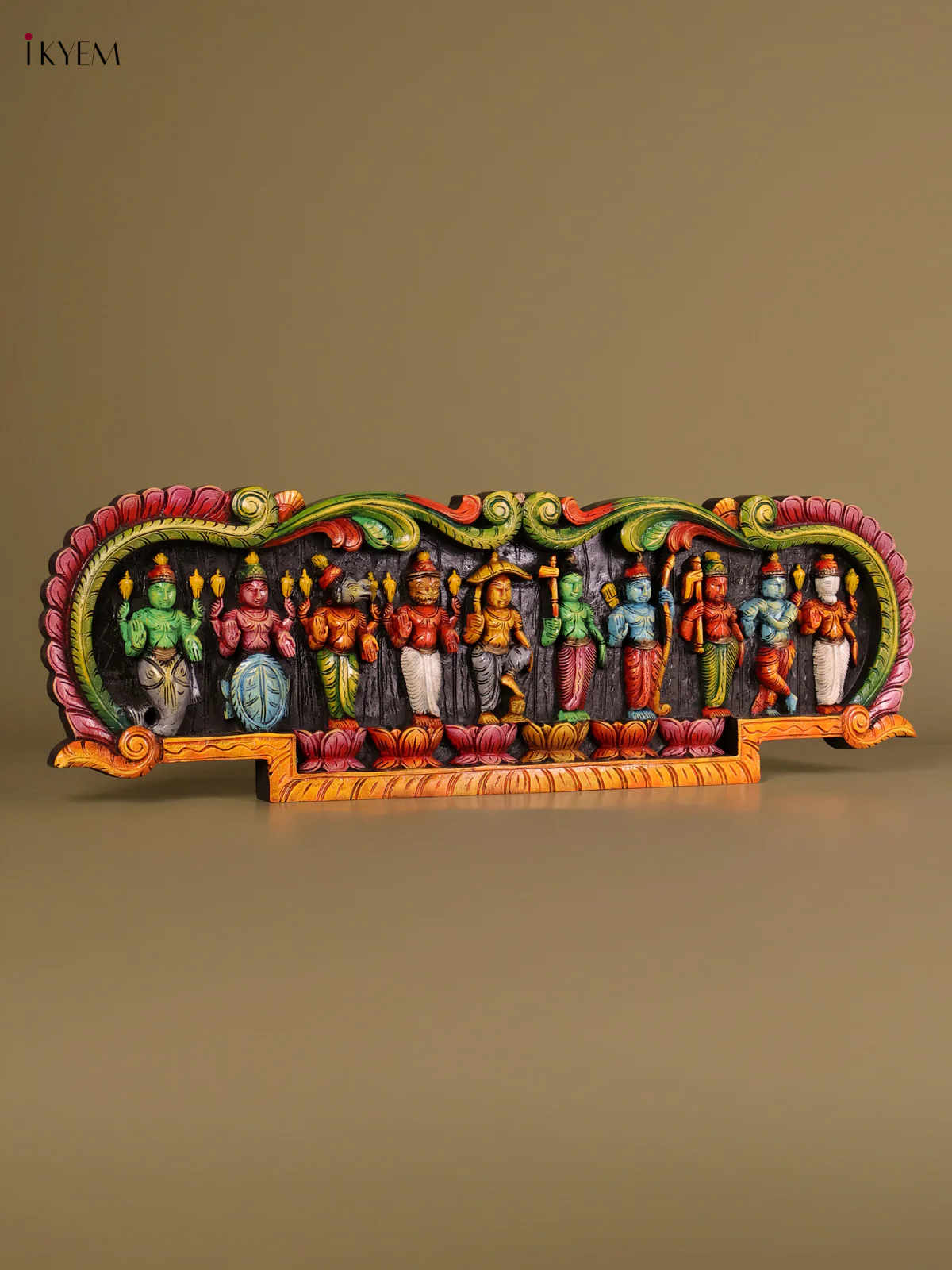 Wooden Hand Carved Painted-Dasavatharam Panel 12x36-KEF20119 - Image 4