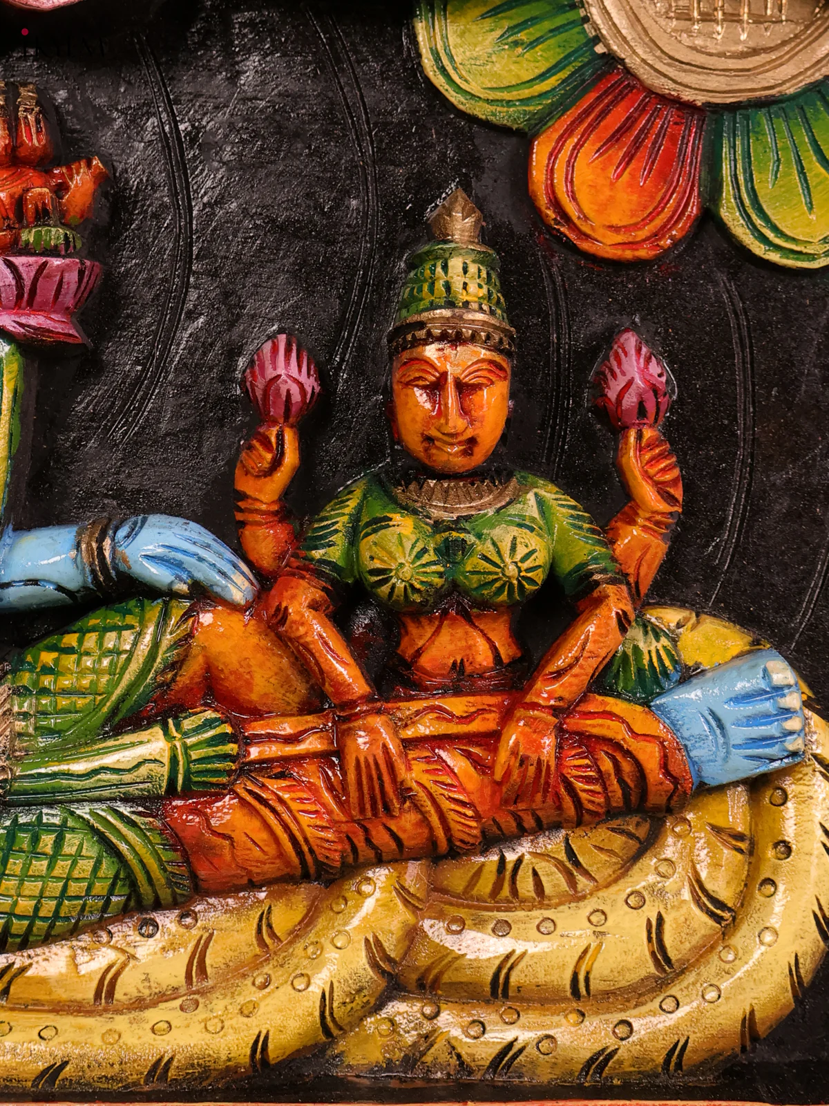 Wooden Hand Carved Painted-Lord Vishnu Panel 12x36-KEF20121 - Image 3