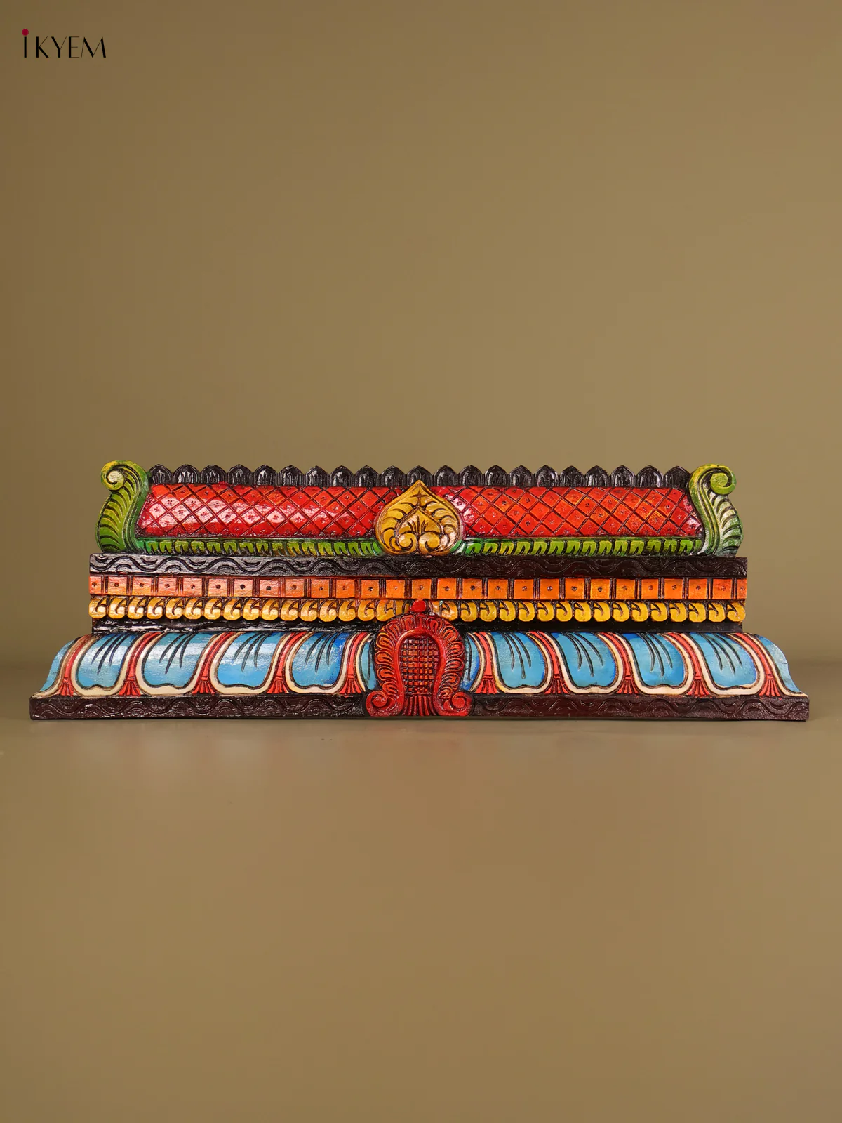Wooden Hand Carved Painted Gopuram Panel (12x36)-KEF20123