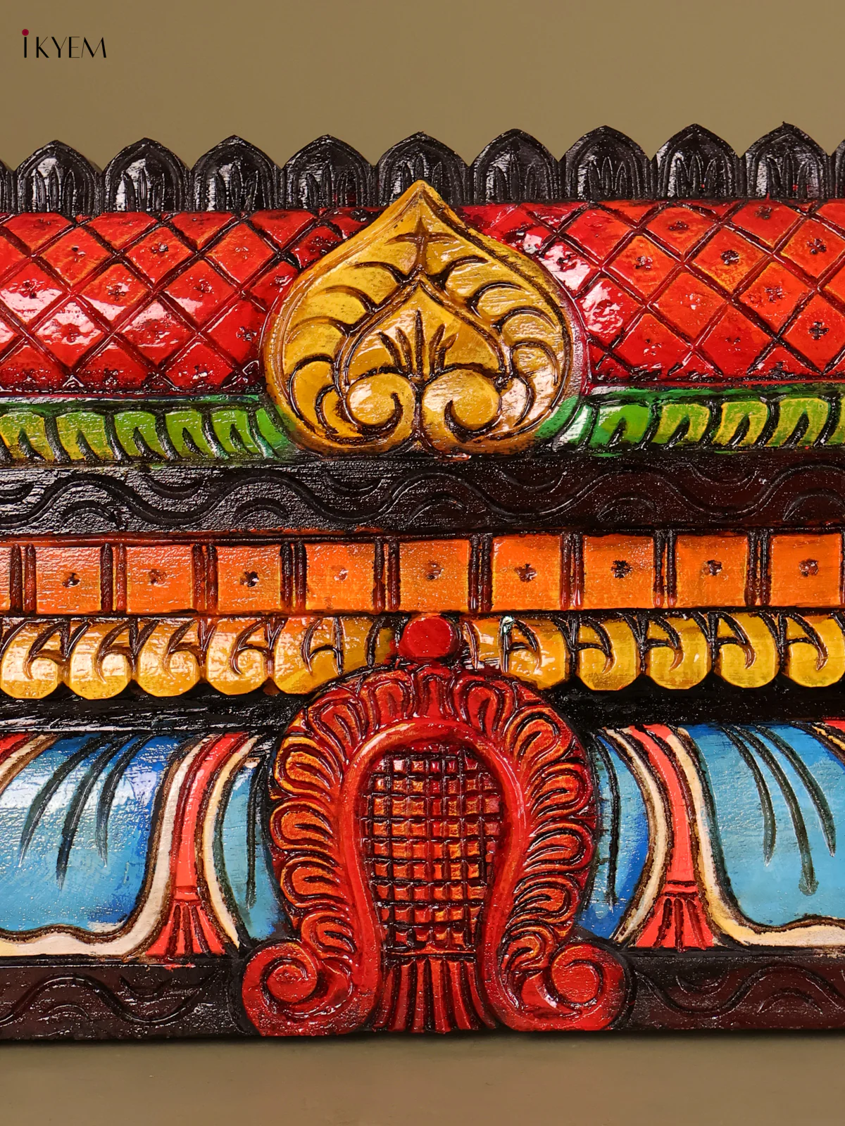 Wooden Hand Carved Painted Gopuram Panel (12x36)-KEF20123 - Image 2