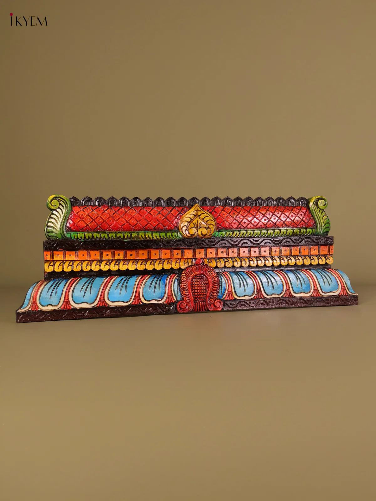 Wooden Hand Carved Painted Gopuram Panel (12x36)-KEF20123 - Image 3