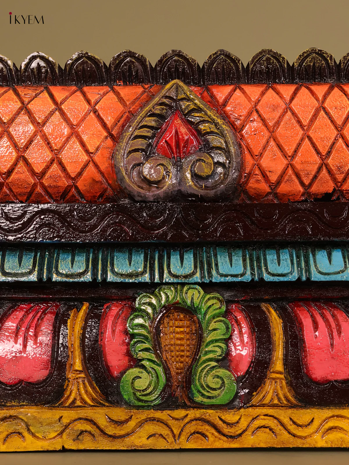 Wooden Hand Carved Painted Gopuram Panel (12x36)-KEF20124 - Image 2