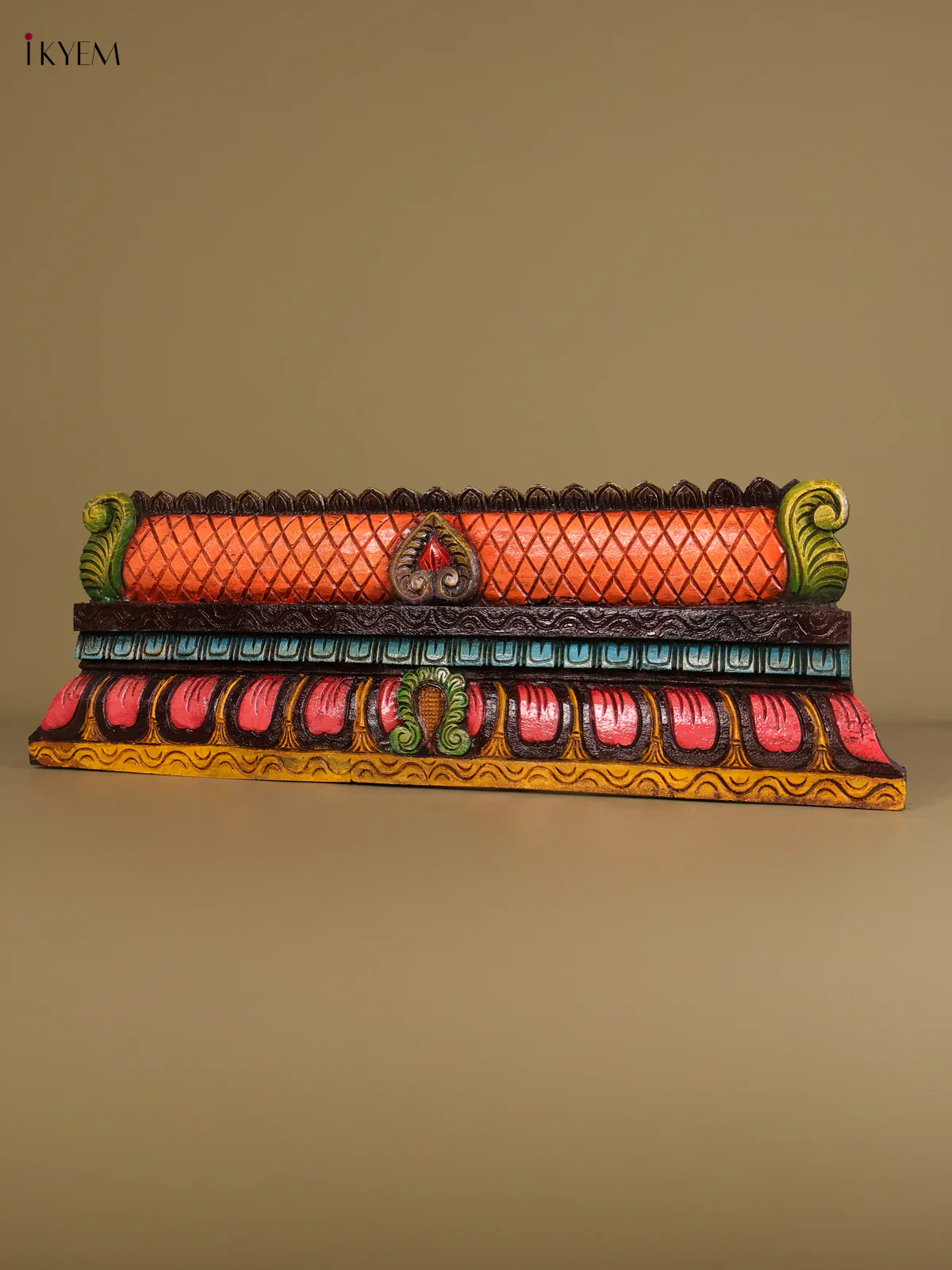 Wooden Hand Carved Painted Gopuram Panel (12x36)-KEF20124 - Image 4