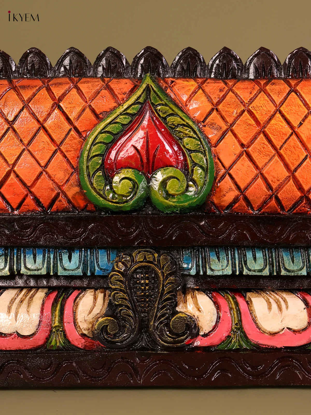 Wooden Hand Carved Painted Gopuram Panel (12x36)-KEF20125 - Image 2