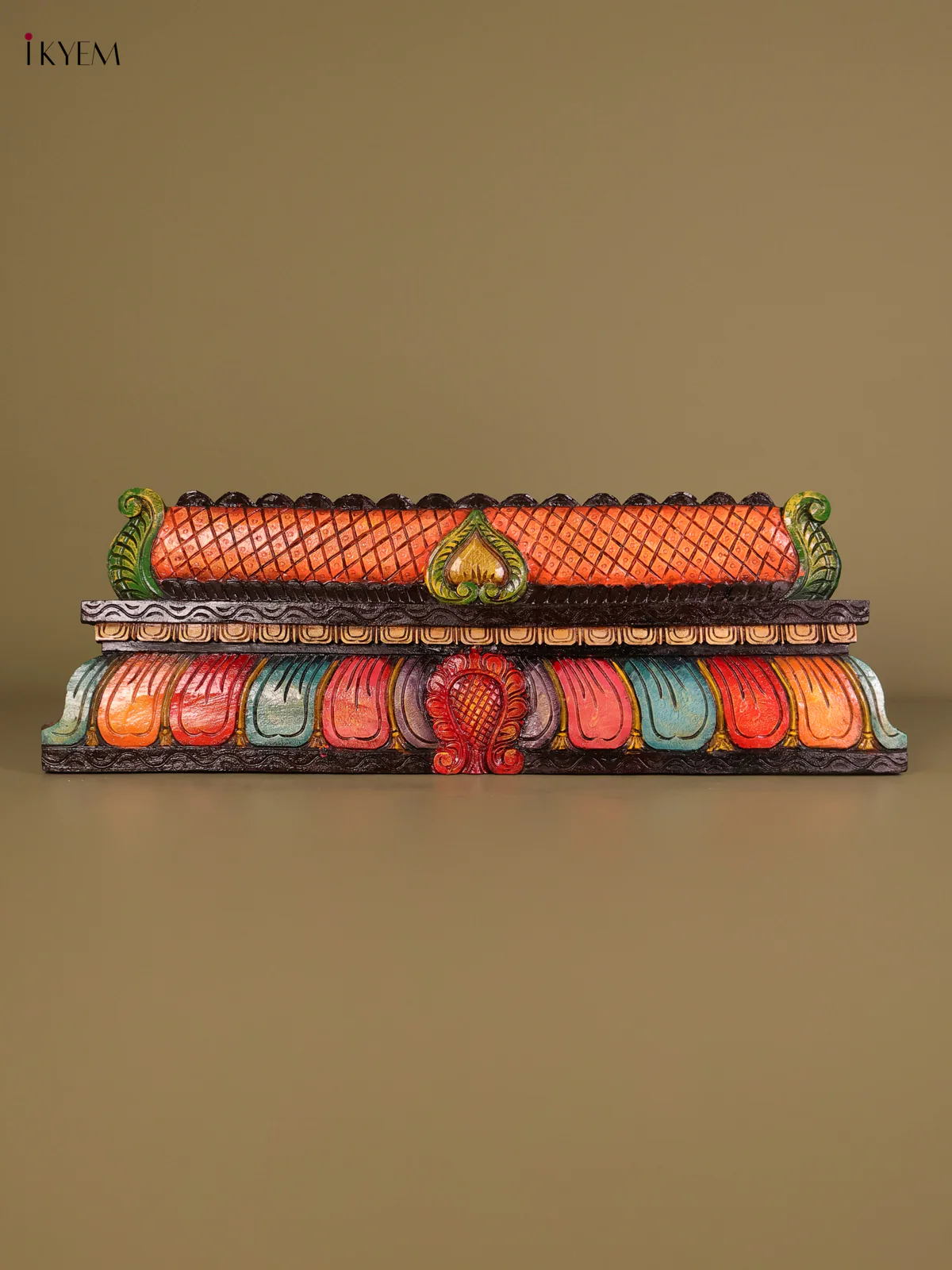 Wooden Hand Carved Painted Gopuram Panel (12x36)-KEF20127
