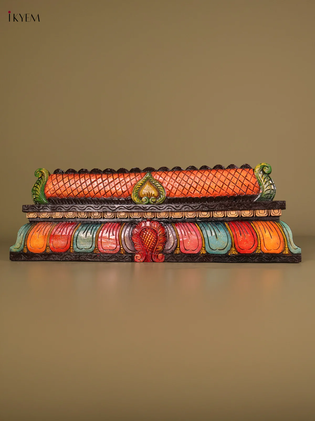 Wooden Hand Carved Painted Gopuram Panel (12x36)-KEF20127 - Image 3