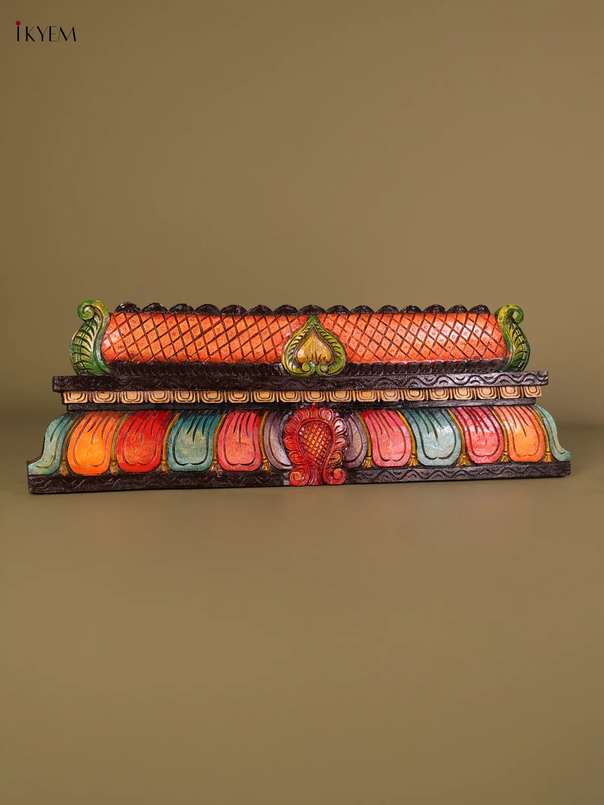 Wooden Hand Carved Painted Gopuram Panel (12x36)-KEF20127 - Image 4