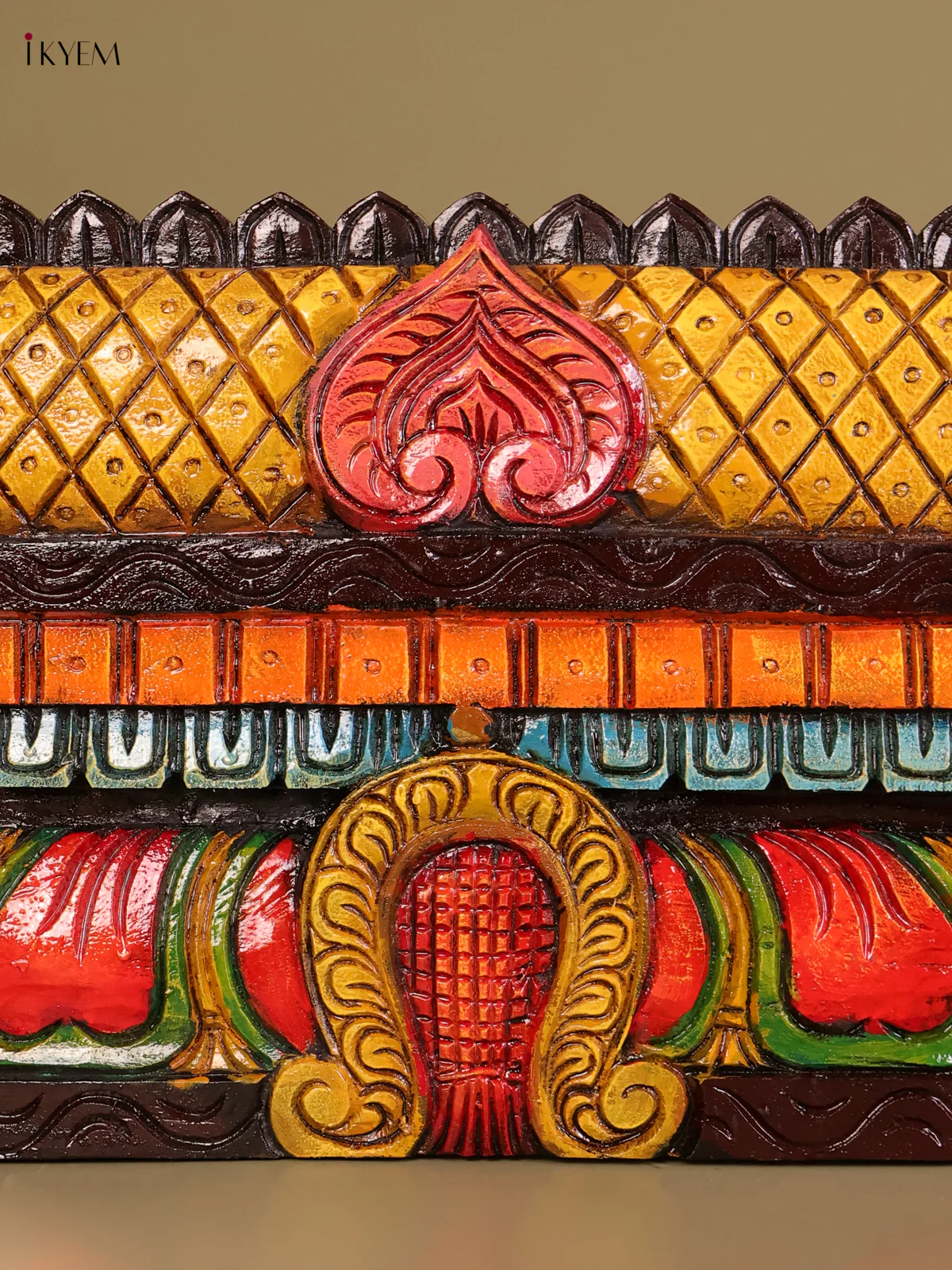 Wooden Hand Carved Painted Gopuram Panel (12x36)-KEF20128 - Image 2