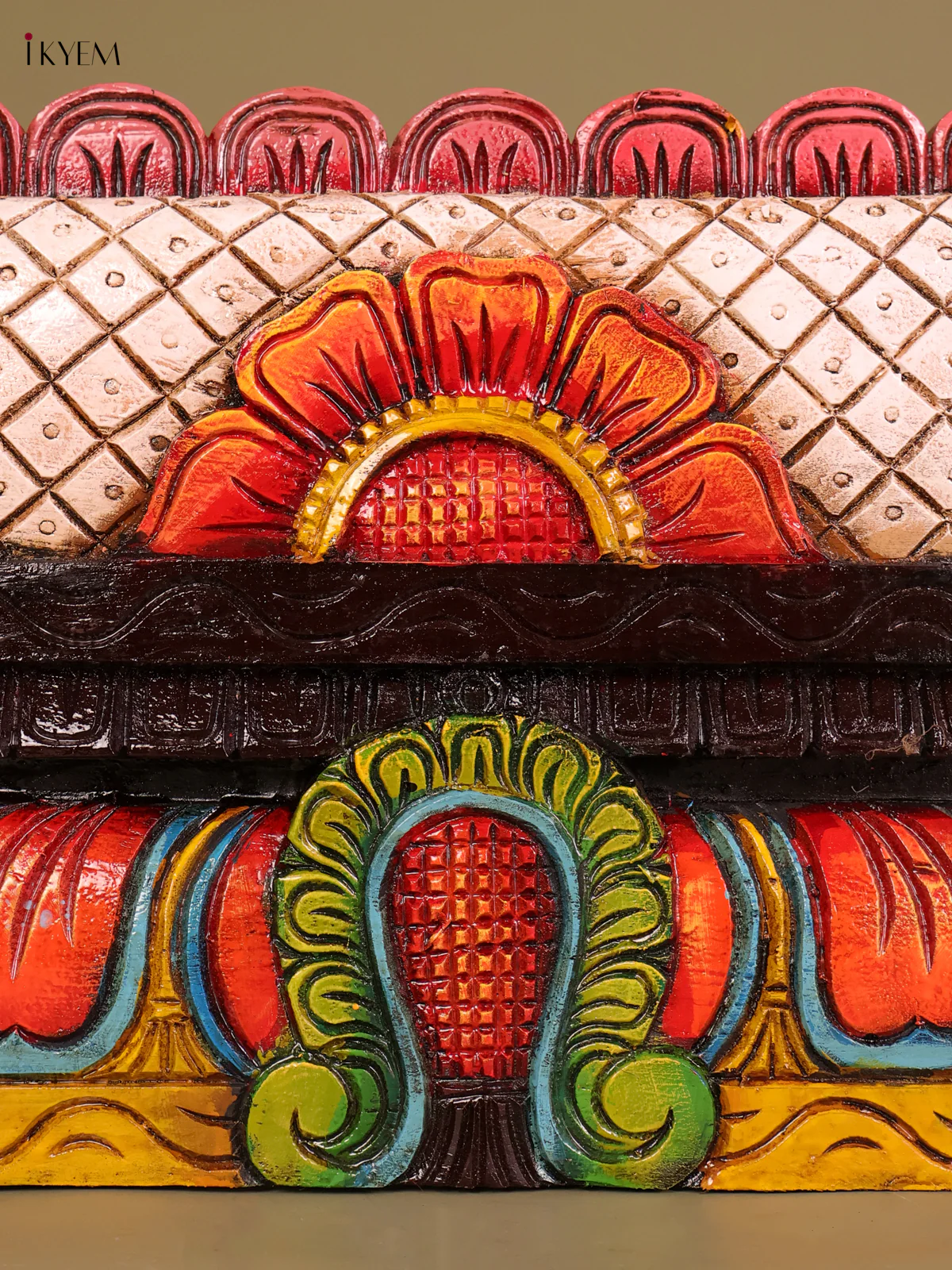 Wooden Hand Carved Painted Gopuram Panel (12x36)-KEF20129 - Image 2