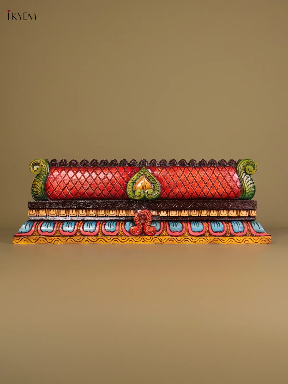 Wooden Hand Carved Painted Gopuram Panel (12x36)-KEF20130