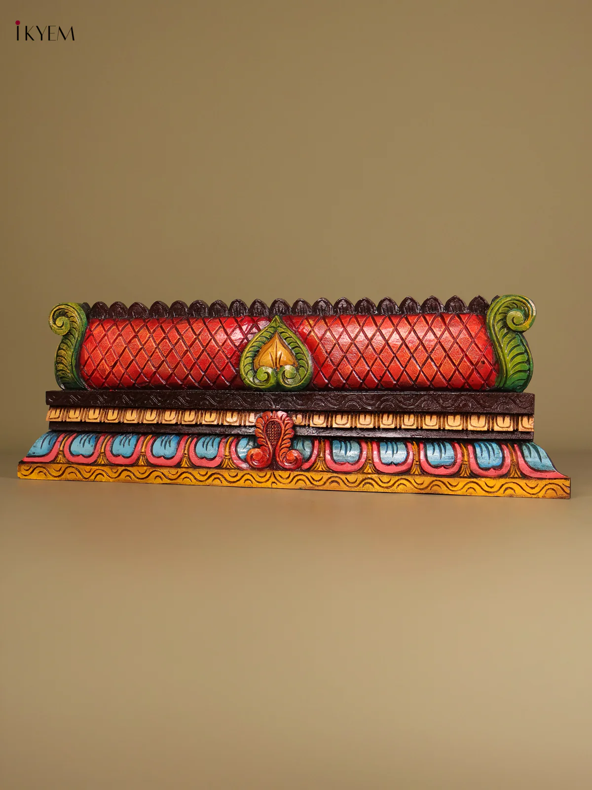 Wooden Hand Carved Painted Gopuram Panel (12x36)-KEF20130 - Image 4