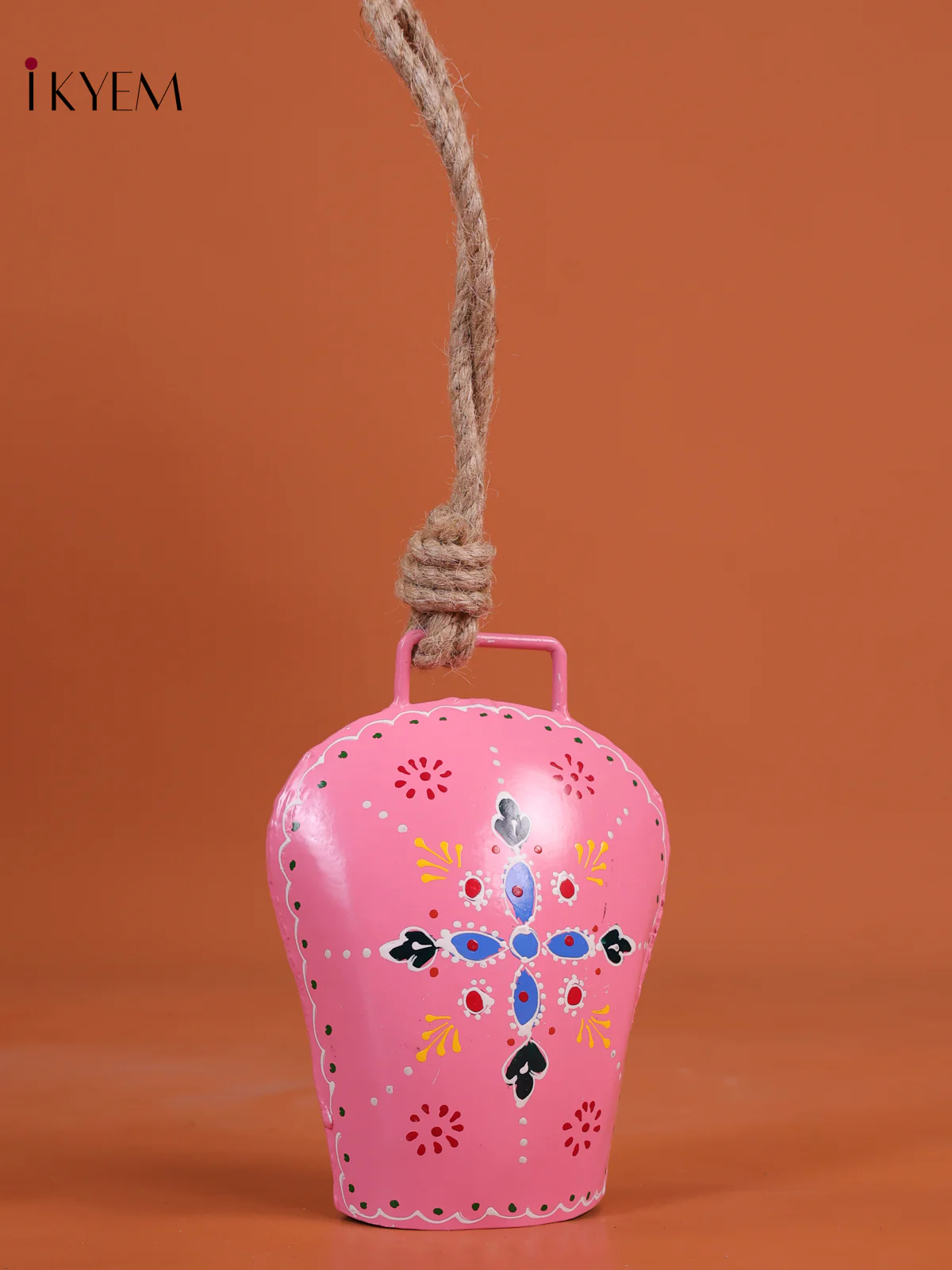 Hand Painted Cow Bell with Rope Handle -Pink-KEG02003 - Image 2