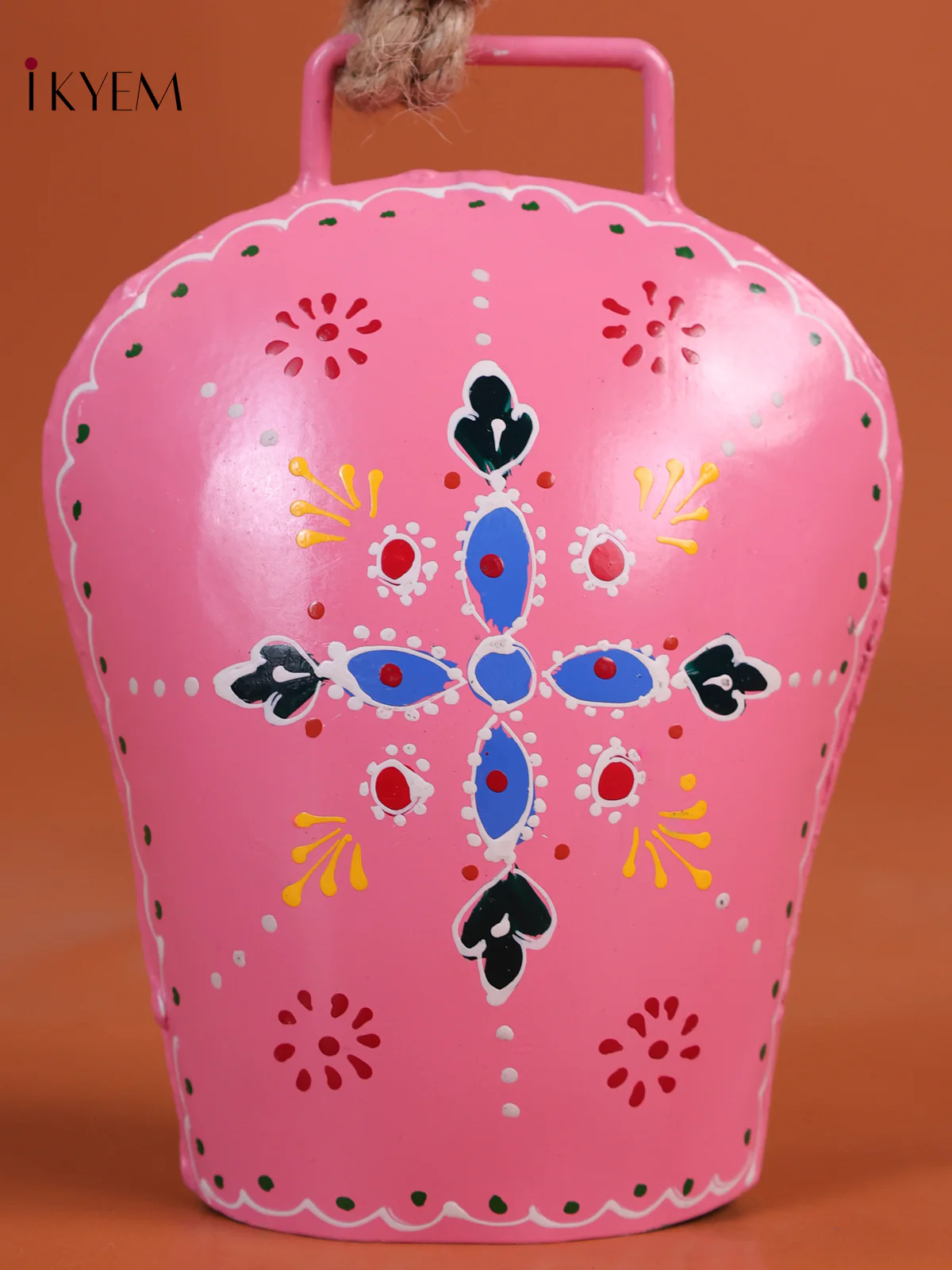 Hand Painted Cow Bell with Rope Handle -Pink-KEG02003 - Image 3
