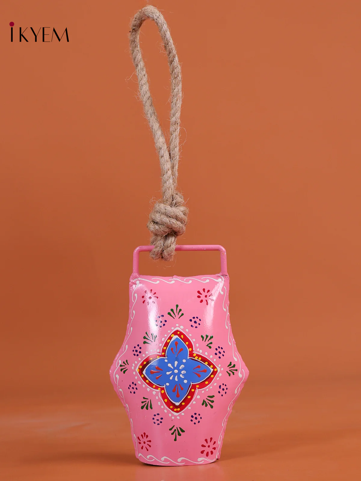 Hand Painted Cow Bell with Rope Handle - Pink-KEG02004